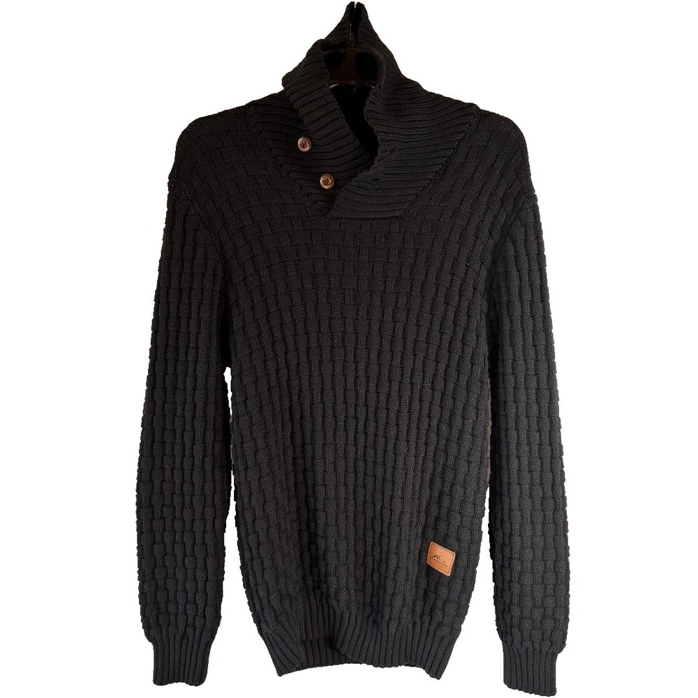 Men's Shawl Collar Pullover Sweater Casual Slim Fit Textured Black Size M‎